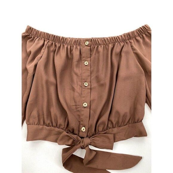 Polly & Esther Blouse Top Medium Brown Juniors'‎ - Picture 2 of 9
